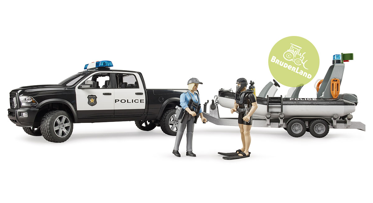 Policejní RAM s motorovým člunem a potápěčem - Bruder 2507