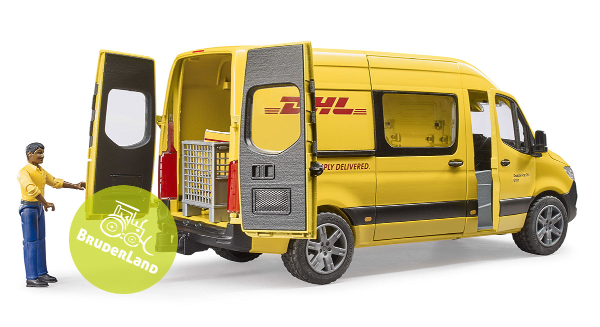 Bruder - 02671 Mercedes-Benz Sprinter DHL s kurýrní figurkou, paletou a balíčky