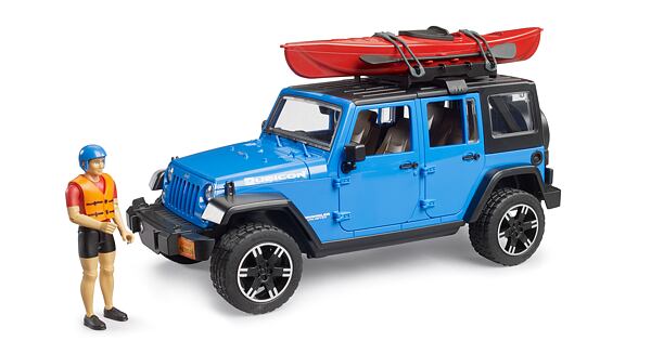 Jeep Wrangler Rubicon Unlimited with kayak and kayaker - Bruder 2529