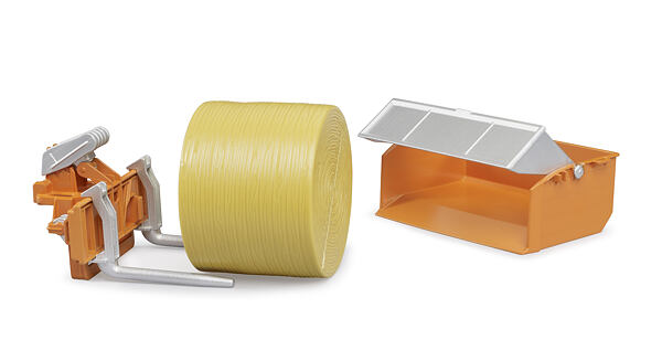 Loading box for tractor with forks and round bale - Bruder 2353