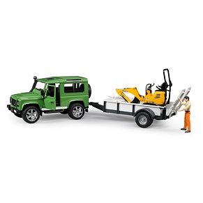 Land Rover Defender with horse trailer + JCB micro excavator - Bruder 2593