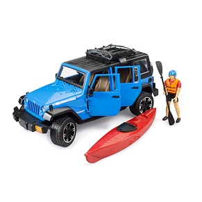 Jeep Wrangler Rubicon Unlimited with kayak and kayaker - Bruder 2529
