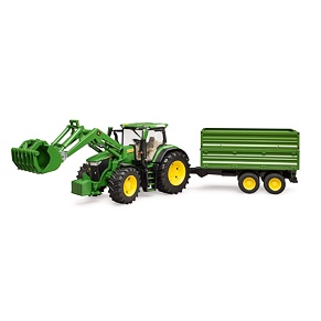 John Deere 7R 350 tractor with front loader and trailer - Bruder 3155