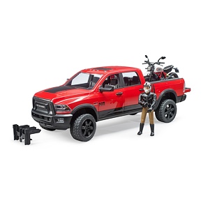 RAM 2500 Power wagon, motorcycle Scrambler Ducati Desert Sled with figure - Bruder 2502