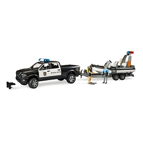 Police Pick up RAM 2500 with trailer, boat and L+S module - Bruder 2507