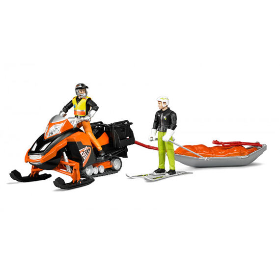 Snowmobile with driver, skier, sled - Bruder 63100