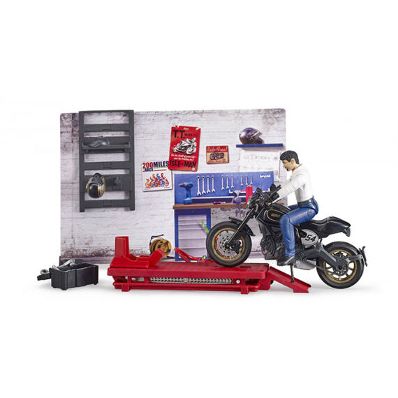 Motorcycle service with motorcycle and figure - Bruder 62101