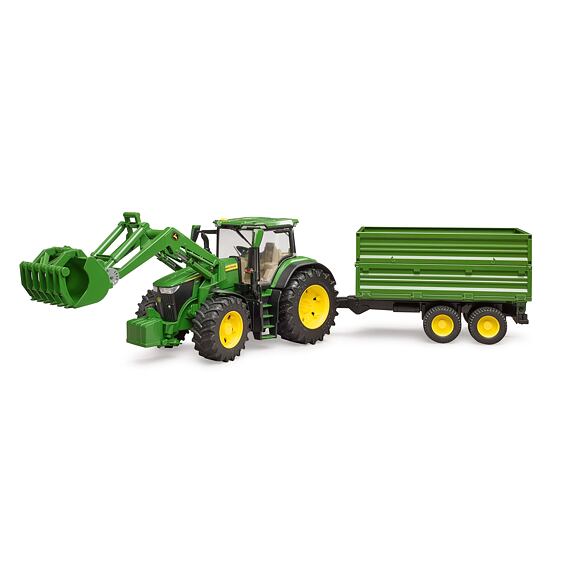 John Deere 7R 350 tractor with front loader and trailer - Bruder 3155