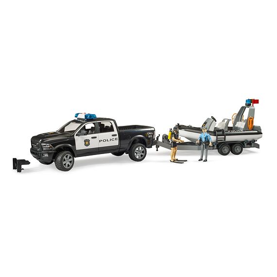 Police Pick up RAM 2500 with trailer, boat and L+S module - Bruder 2507