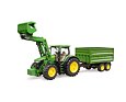 John Deere 7R 350 tractor with front loader and trailer - Bruder 3155