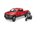Terénní auto RAM, motocykl Scrambler Ducati Desert Sled s figurkou - Bruder 2502