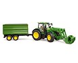 John Deere 7R 350 tractor with front loader and trailer - Bruder 3155