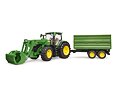John Deere 7R 350 tractor with front loader and trailer - Bruder 3155